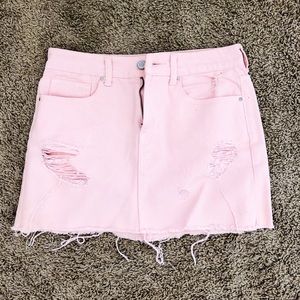 Light Pink Ripped Denim Mini Skirt